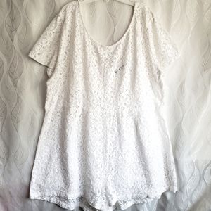 White Lace Concealed Back Zipper Scoop Neck Romper